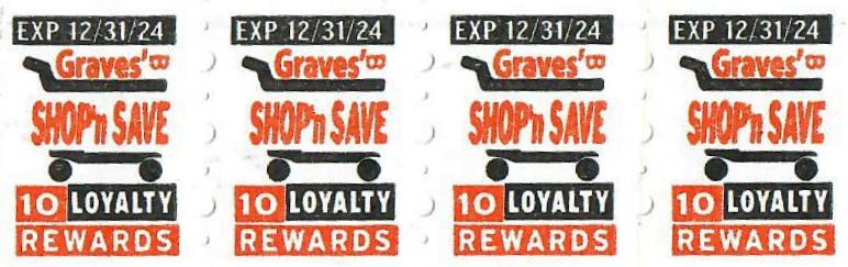 Loyalty rewards stamps from Graves' Shop 'n Save